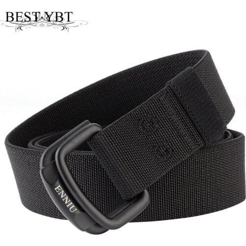 Best YBT Unisex Canvas belt Elasticity Woven Alloy double ring buckle Men belt trend casual Men & Women outdoor cowboy belt
