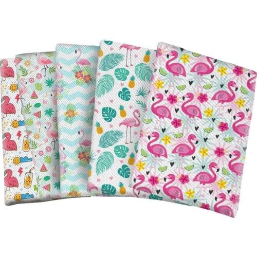 Summer Style Printed Flamingo Pattern Twill Polyester Cotton Fabric for DIY Hair Bow Scarf Home Textiles Materials 50*145cm