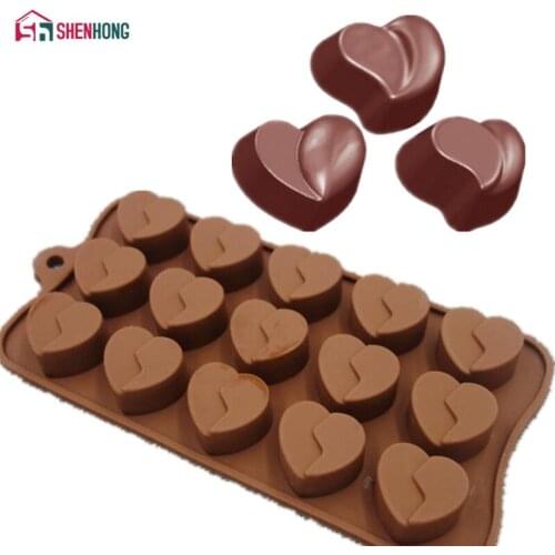 SHENHONG Pop Heart Chocolates Mould 3D Non-stick Silicone Cake Mold Art Mousse Moule Silikonowe Pastry Muffin Brownie Baking