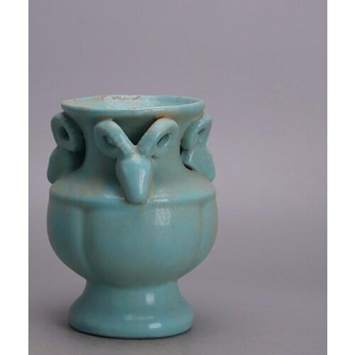 Song Ruyao Tianqing Glaze Sanyang Zun Vase Three Rams Vase Imitation Unearthed Ancient Porcelain Handmade Porcelain Antique Vase