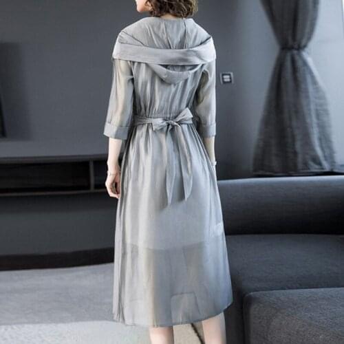 Summer Trench Coat Women Fashion Long sleeve Female Windbreaker Large Size Loose 2 pieces Coat+ Sling casaco feminino 243