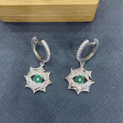 UMGODLY Fashion Earrings Silver Color Spiked Sun Embellished Green Evil Eye Hoop Earrings Women New SYMBOLE Jewelry Gift