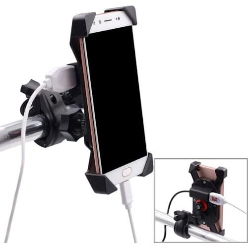 Universal Motorcycle HandleBar Rail Mount Rear View Mirror Mount Cell Phone Holder with USB Charger for 3-6 inch Cell Phones