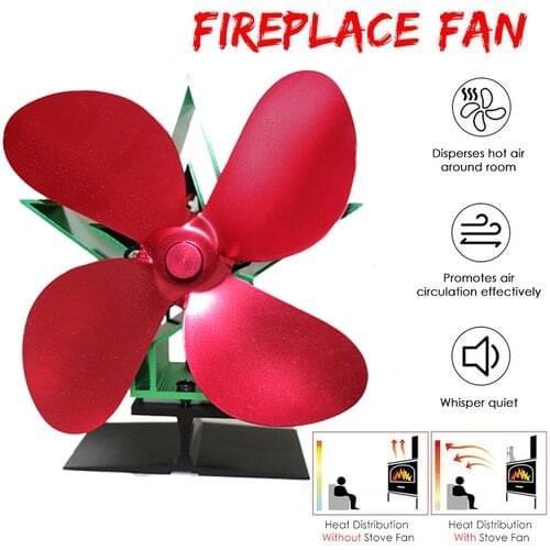 4 Blades Large Air Flow Heat Stove Fan Fireplace Heat Distribution Gas Stove Fans Firewood Burners Home Fireplace Parts Everyone