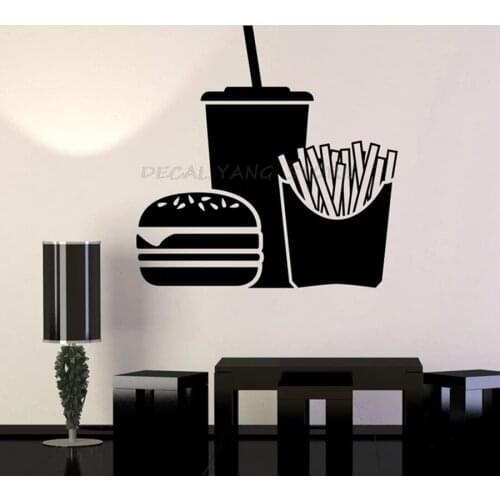 Fast Food Wall Decal Hamburger Soft Drink French Fries Vinyl Window Sticker Restaurant Dining Room Interior Decor Art Mural 1431