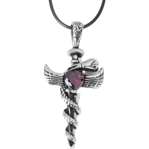 High Quality Crystal Cross Wings Titanium Man Necklace Leather Chain Men Jewelry Gifts Stainless Steel Men Necklaces