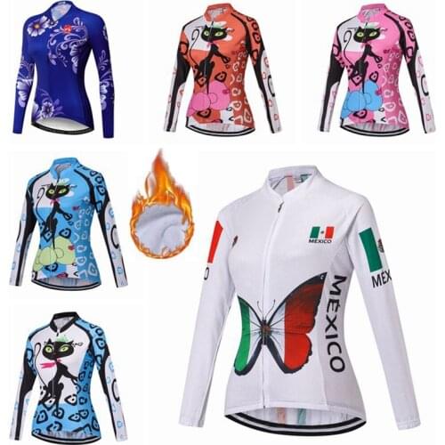Weimostar Mexico Winter Thermal Fleece Womens Cycling Jersey Ropa Ciclismo Breathable Cat Long Sleeve Maillot Biciclet Clothing