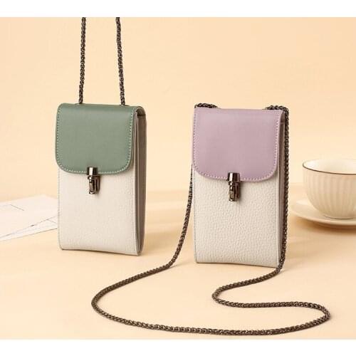 YaoCool Handbags New 2021 Simple Color Block Smaller Design Chain Bag Leather Crossbody Bag Shoulder Bag Phone Package