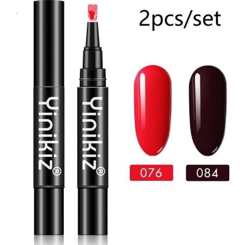 Yinikiz 2 Pcs Set 3 In 1 One Step Gel Nail Lacquer Pen Nail Art Manicure Not Need Base Top Coat 18 Colors Long Lasting Glue