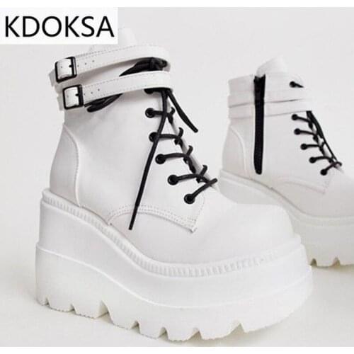 KDOKSA Luxury Brand New INS Hot Ladies High Platform Boots Fashion High Heels Ankle Boots Women 2020 Party Wedges Shoes Woman