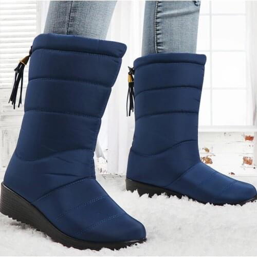 Winter Boots Women Mid-Calf Down Waterproof Boots Ladies Snow Woman Rubber Wedge Botas Fur Warm Black Botas Mujer Invierno 2021