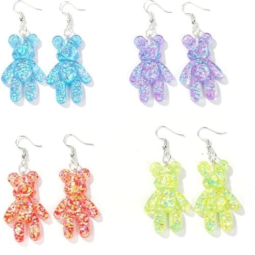 1pair Fashion Craft Multicolor Violent bear Drop Earrings Resin earring for Birthday Gift Child Girls Teens Jewelry