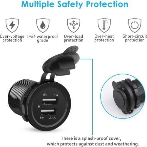 12V Dual USB Port Cigarette Lighter Socket Plug Car Charger LED Voltmeter Waterproof Mobile Phone Smart Charging Adapter
