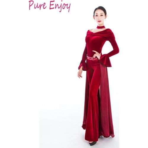 2019 High Cflannel long-sleeved top + pants belly dance exercise belly dance practice clothes suit the Autumn and winter