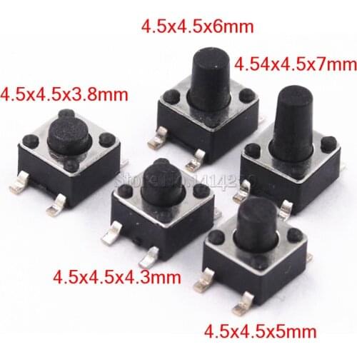 4.5x4.5mm Panel PCB Momentary Tactile Tact Mini Push Button Switch SMT 4pin 4.5x4.5x3.8/4.3/5/6/7 MM 4.5*4.5*3.8MM 4.3MM 5MM 6MM