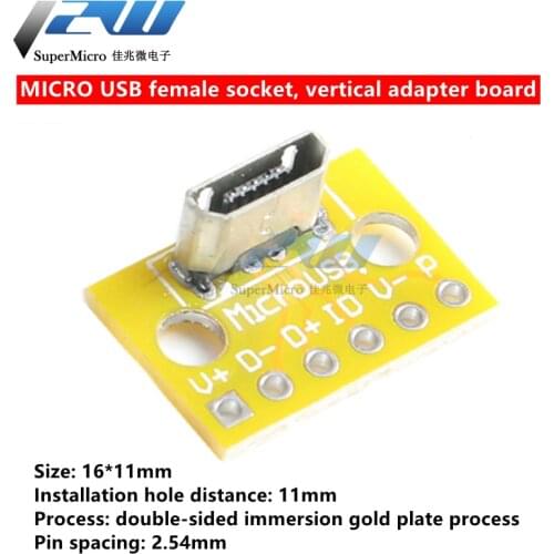 5pcs) Vertical MiCroUSB Female PCB Welding Adapter Board Welding Socket 180 Degree Vertical Female Head Test Universal Board