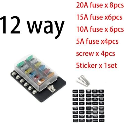 6/8/10/12 way fuse box holder 12V with LED Warning Light 5A 10A 15A 20A fuse& sticker kit autos cars/buses/subways/airplanes