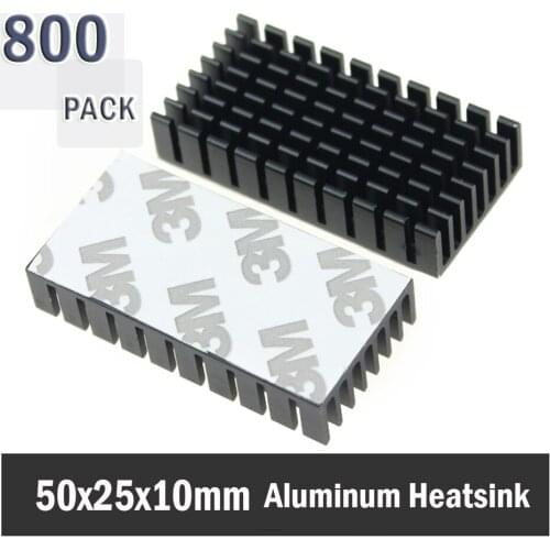 800Pcs Gdstime 50mm x 25mm x 10mm Heatsink 50*25*10mm Black Aluminum Cooling Fan 50mmx25x10mm IC LED Power Transistor