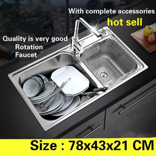 Free shipping kitchen sink 0.8mm double groove durable 304 stainless steel hot sell 78x43 CM