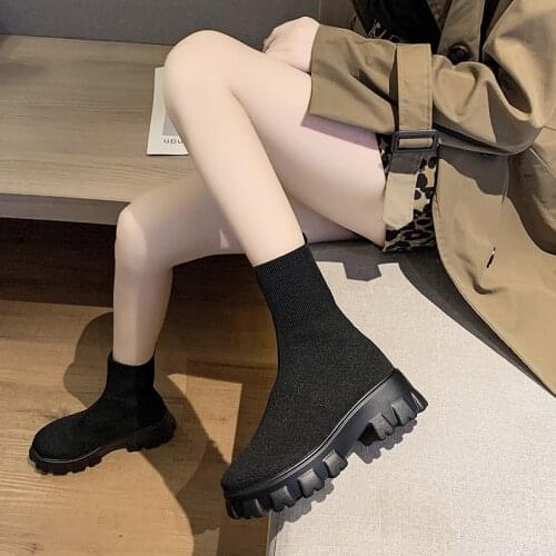Ankle Boots Womens Sock Boots Platform Breathable Female Fashion Soft Slip On Women Shoes Footwear Non Slip Plus Size 2021