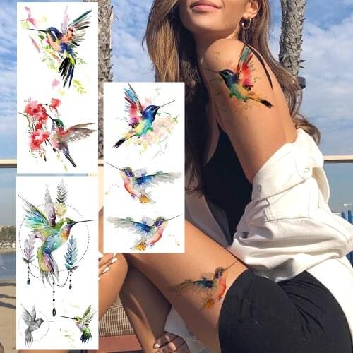 Colorful Hummingbird Temporary Tattoos For Children Girls Kids Fake Tattoo Fashion Creative Armband Leg Tatoo Birds Adults Hands