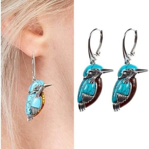 Women Retro Nature Turquoise Bird Earrings Female Enamel Bird Stud Earrings Anti Allergy Earrings Jewelry Acccessories