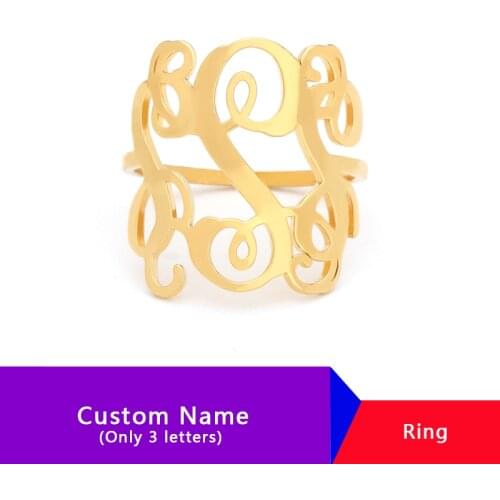 Custom Monogram 3 Initials RIngs For Women Stainless Steel Personalized Custom Statement Name Ring Anillos Jewelry Accessories