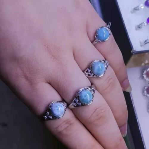 Natural Larimar Stone Ring Blue Woman Jewelry Fashion Anillos Mujer Ringen Bijoux Femme Attracts Eyes Aliança De Namoro
