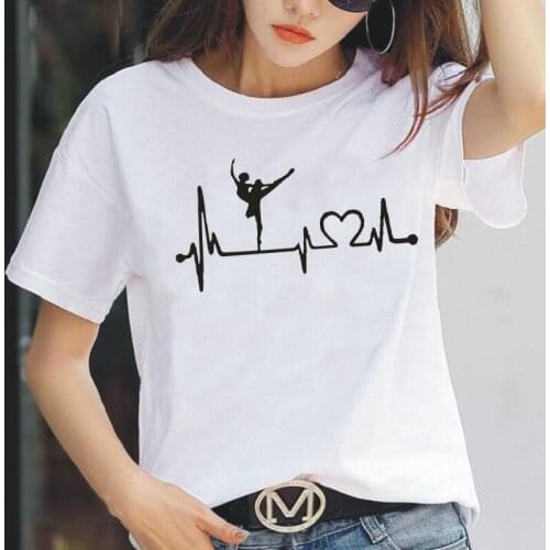Fashion Ballet Dance Printed Women T-shirt Short Sleeve Casual Funny Tee Shirt Femme Summer White Black Tshirt Women Tops