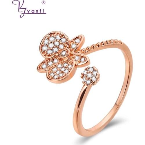 Kfvanfi Fashion Adjustable Size Insect Shape Cubic Zirconia Stone Jewelry Gold White Rose Gold Color Finger Ring Gift For Girls