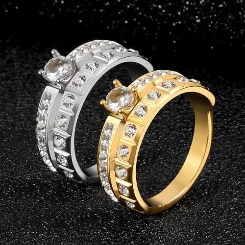 Fashion Luxuxy Middle Double Circle Gold Sliver Color Shining Jewelry Lover Engagement Rings High Quality Stainless Steel Ring