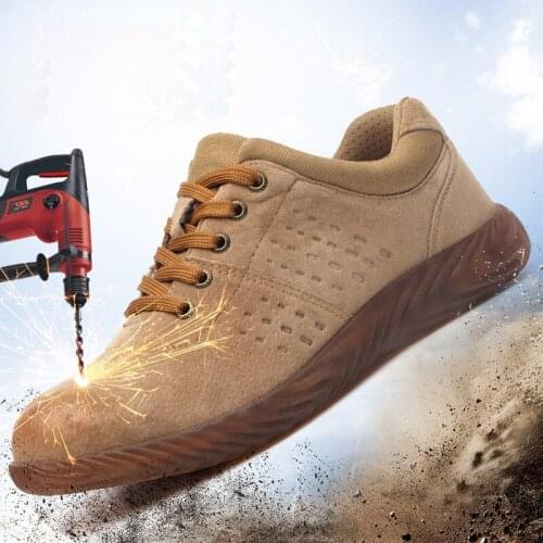 Men Outdoor Hunting Shoes Labor Shoes Pig Leather Steel Head Anti-piercing Breathable Welder Gluten Jelly Bottom Hiking Boots