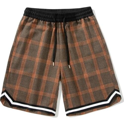 Mens Plaid Casual Shorts All-match Elastic Waist Chic Streetwear Bermudas Classic Brand 2021 Summer Loose Male Beach Shorts
