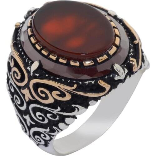Dark Burgundy Agate Stone 925 Sterling Silver Mens Ring Surrounded by Burgundy Stone Ring Gemstone Ring Exclusive Ring