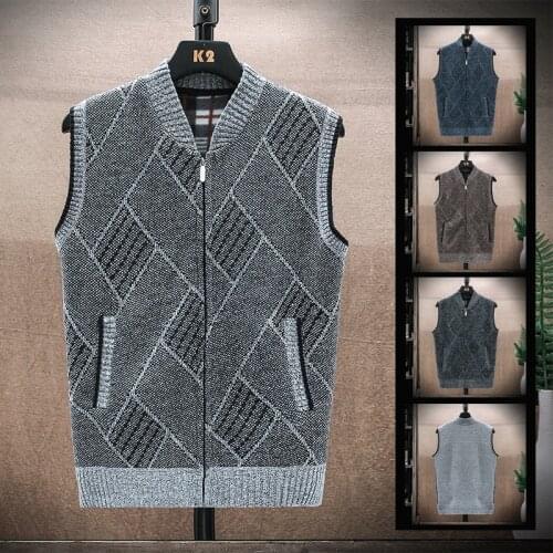 Sweater vest men spring/winter sleeveless vest vest fashion stripe plaid fleece warm sweater baseball collar zipper cardigan