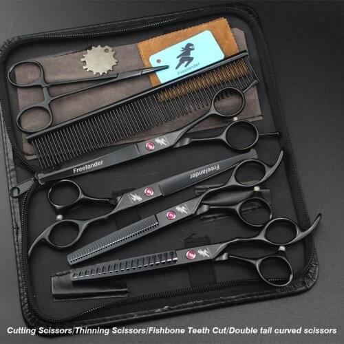 7INCH Safty Head Pet scissors sets,JP440C, 61HRC ,Straight & Thinning & Curved cutting, 4pcs /set,Free shipping
