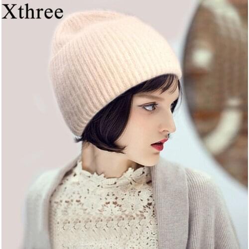 Xthree new Rabbit fur Beanie Hat for Women Winter hat for Girl Skullies Keep Warm Cap Gorros Female Cap