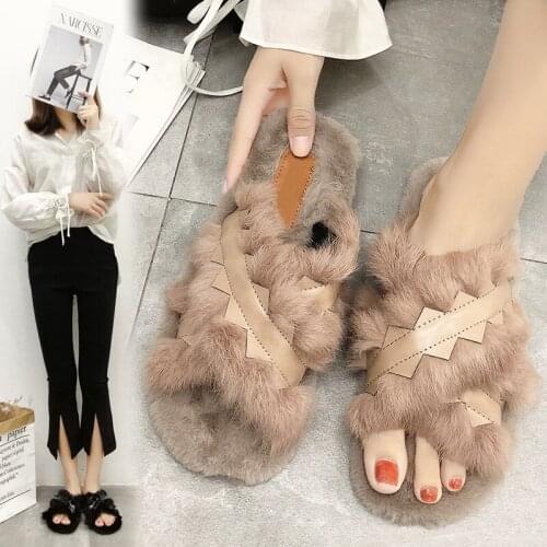 2019 autumn and winter new girl fur shoes plus velvet thick fur slippers female net red explosion models slippers