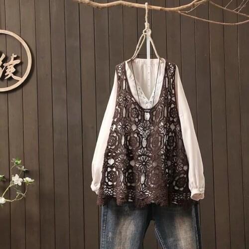 2021 spring and autumn fashion new hollow knit sleeveless vest loose temperament casual round neck vest all-match top