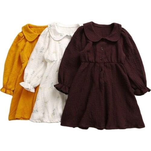 2021 New Arrival Spring Summer Solid Knee-Length Cute Brief Baby Girl Dress Peter Pan Collar Boutique Customized Wholesale