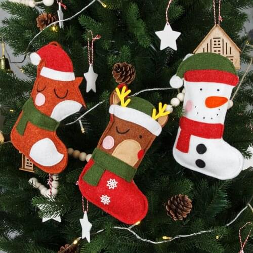 New Felt Christmas Stockings Cartoon Snowman Deer Fox Cute Decorative Gift Christmas Socks Gift Bag Elf Christmas Decoration