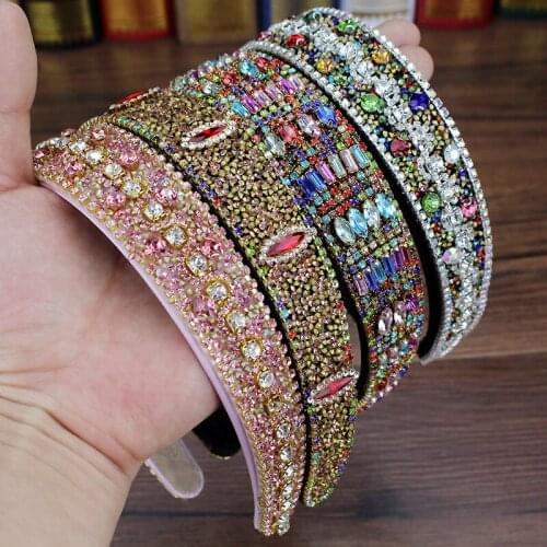 Fashion Bohemia Luxurious Hair Jewelry Diamante And Crystal Baroque Headbands Full Rhinestone Hairbands For Women Wedding Party