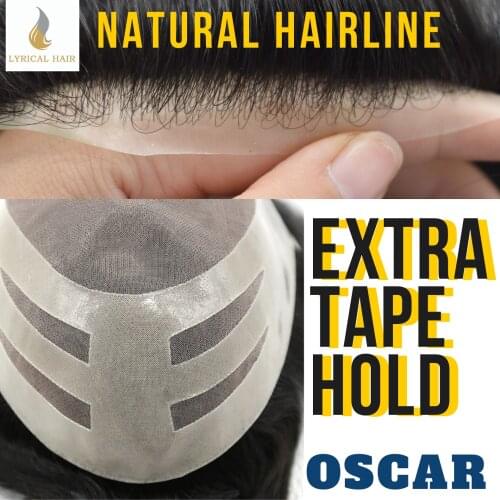 TOUPEE Fine Mono Mens Toupee Hairpiece Poly Coating Human Hair Replacement System Oscar Comfortable Wig