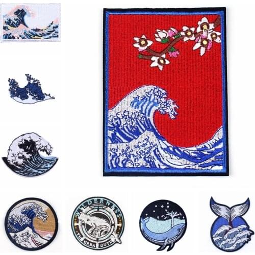 Japanese Style Patch Iron On Patches On Clothes Embroidered Patches For Clothing Whale Patch Sewing On Garment Apparel Accessory