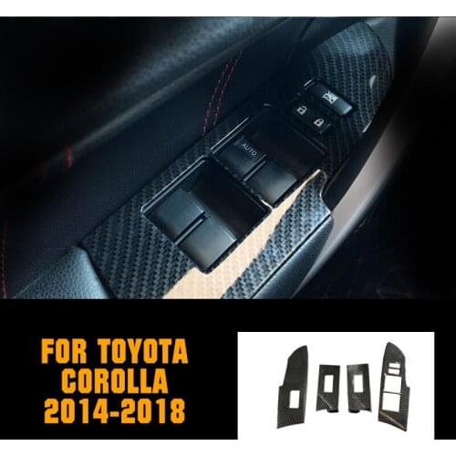 Pcmos ABS Carbon Fiber Car Sticker For Toyota Corolla 2014-2018 1.2t Glass Switch Lift Window Panel Interior Mouldings Parts New