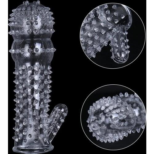 Extensions Condom Penis Sleeve Male Enlargement Men Delay Spray Clit Massager Cock Penis Cover No Vibrator Condoms Adult Sex Toy