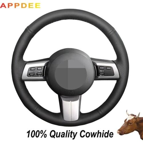 Hand-stitched Black Genuine Leather Steering Wheel Cover for Mazda MX-5 2009-2013 RX-8 2009-2013 CX-7 CX7 2007-2009