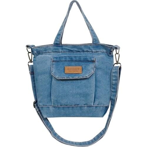 Denim women reusable shopping bag cowboy fabric female tote handbag ladies book pouch bolsa feminina bolso mujer for girls