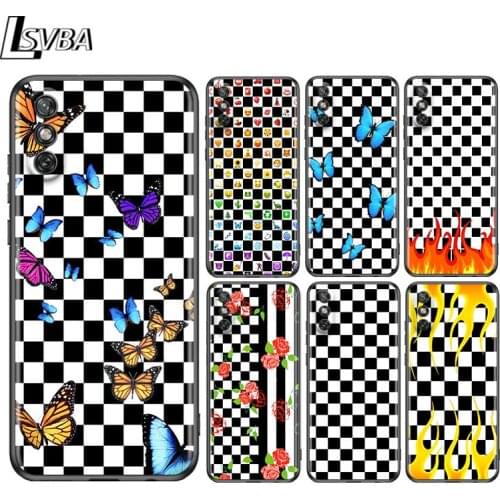 Checkerboard Black White for Huawei Y9A Y9S Y9 Y8S Y8P Y7P Y7 Y6 Y5P Y5 Lite Pro Prime 2020 2019 2018 2017 Black Phone Case