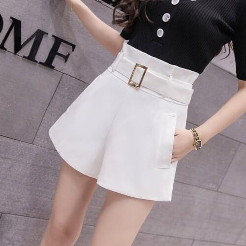 Summer Wide Leg Shorts Women Fashion Belted Short Pants Women High Waist Shorts Solid Elegant Ladies Work Office Short Feminino
